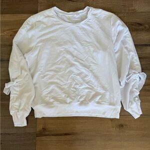 Women’s Zella White Crew Neck Top with Bow Details on the Sleeves